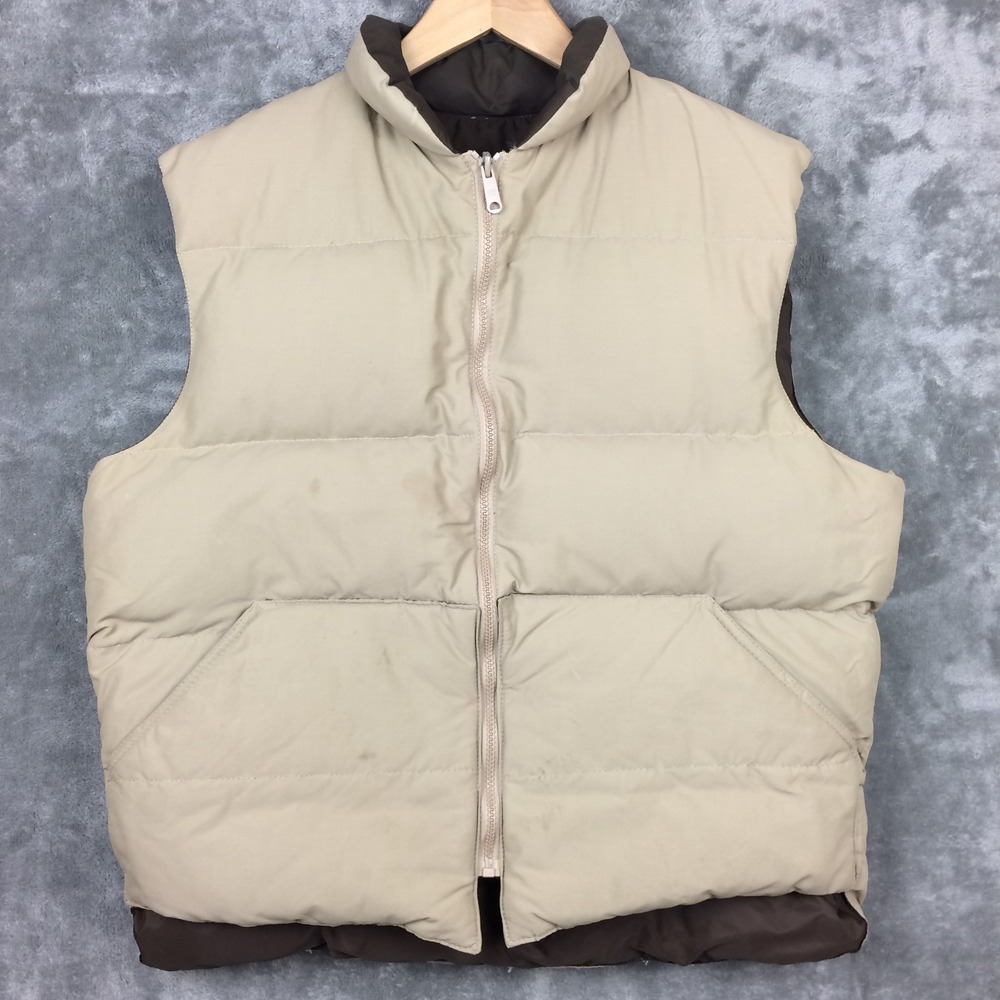 Vtg Sears Wearmaster Puffer Down Vest Mens Large Reversible Brown Canada Hunting